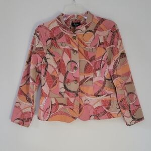 Analogy Petite Colorful Abstract Women's Jackets, Size Large Petite